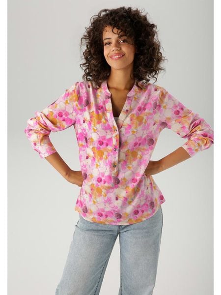 Aniston Bluzka w kolorze różowo-pomarańczowym rozmiar: 40. Różowe bluzki Aniston, bez wzorów, z wiskozy, bez kołnierzyka, bez ramiączek. Za 82.83 zł.