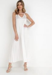 Biała Sukienka Proneis. Białe sukienki Born2be, m, bez wzorów, klasyczne, bez kołnierzyka, bez ramiączek, maxi, rozkloszowane. Za 129.99 zł.