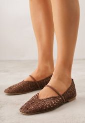 Brązowe Ażurowe Balerinki z Imitacji Plecionki z Paskiem Naeraea. Brązowe baleriny Born2be, w ażurowe wzory, klasyczne, bez obcasa, bez zapięcia. Za 99.99 zł.