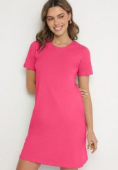 Różowa Bawełniana Sukienka o Kroju Typu T-shirt Nilisea. Czerwone sukienki Born2be, l, bez wzorów, z bawełny, bez kołnierzyka, bez ramiączek, mini. W wyprzedaży za 33.99 zł.