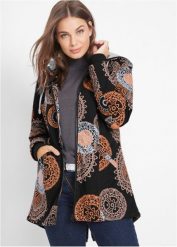 Parka bawełniana z nadrukiem i kapturem. Czarne płaszcze bonprix, bez wzorów, z bawełny. Za 279.99 zł.