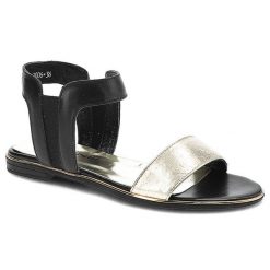 Sandały damskie Karino, skóra naturalna i miękka wkładka, złoto-czarne, 2006-103-P. Czarne sandały Karino, bez wzorów, ze skóry, eleganckie, bez obcasa, na płaskiej podeszwie, bez zapięcia. Za 169.00 zł.