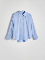Koszula w paski - niebieski. Niebieskie koszule Reserved, l, bez wzorów, z bawełny, bez kołnierzyka, bez ramiączek. Za 139.99 zł.