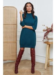 So Cachemire Sukienka dzianinowa "Major" w kolorze morskim rozmiar: S. Niebieskie sukienki So Cachemire, na co dzień, s, bez wzorów, z dzianiny, bez kołnierzyka, bez ramiączek, midi, proste. Za 192.33 zł.