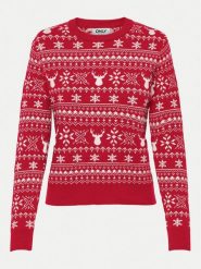 ONLY Sweter Xmas Winter 15327601 Czerwony Regular Fit. Czerwone swetry ONLY, l, bez wzorów, z syntetyku, bez ramiączek. Za 69.99 zł.