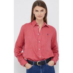Polo Ralph Lauren koszula lniana damska kolor różowy regular z kołnierzykiem klasycznym. Czerwone koszule Polo Ralph Lauren, l, bez wzorów, klasyczne, bez kołnierzyka, bez ramiączek. W wyprzedaży za 439.99 zł.