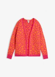 Luźny sweter rozpinany z dzianiny o splocie dużych oczek. Brązowe swetry bonprix, bez wzorów, z dzianiny, bez ramiączek. Za 139.99 zł.