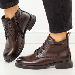 Coffee skórzane botki damskie Vinceza 39953. Brązowe botki VINCEZA, bez wzorów, z jeansu, boho, bez obcasa, na płaskiej podeszwie, bez zapięcia. Za 279.00 zł.