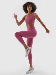 4F Legginsy treningowe 7/8 z wysokim stanem damskie - fioletowe S. Czerwone legginsy 4f, bez wzorów, z dzianiny, sportowe. W wyprzedaży za 69.99 zł.