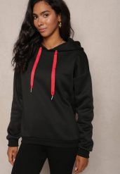 Czarna Wsuwana Bluza z Kapturem Masuze. Czarne bluzy Renee, na zimę, l, bez wzorów, z materiału, casualowe, bez ramiączek, z kapturem. W wyprzedaży za 63.99 zł.