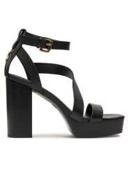 DKNY Sandały Ilisa K1447608 Czarny. Czarne sandały DKNY, bez wzorów, ze skóry, bez obcasa, na słupku, bez zapięcia. Za 629.99 zł.