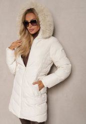 Jasnobeżowa Kurtka z Ozdobnym Pikowaniem z Odpinanym Kapturem i Futerkiem Taidra. Brązowe kurtki Renee, l, bez wzorów, eleganckie. W wyprzedaży za 167.99 zł.
