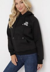 Czarna Bluza z Kapturem i Nadrukiem Masunes. Czarne bluzy Born2be, l, bez wzorów, z polaru, z kapturem. W wyprzedaży za 76.49 zł.