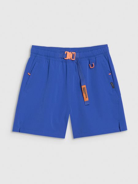 4F Spodenki casual damskie - niebieskie XL. Niebieskie szorty 4f, bez wzorów, z dresówki. W wyprzedaży za 59.99 zł.