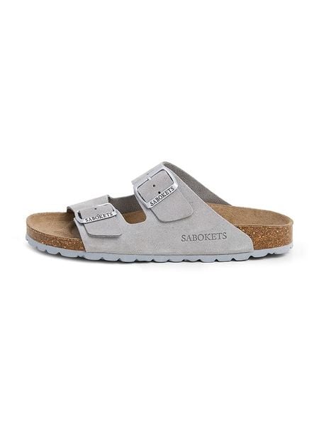 SABOKETS Skórzane klapki w kolorze szarym rozmiar: 41. Szare klapki SABOKETS, bez wzorów, klasyczne, z otwartym noskiem, bez obcasa, bez zapięcia. Za 162.87 zł.