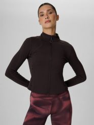 4F Bluza treningowa slim bez kaptura damska - brązowa S. Brązowe bluzy z kapturem 4f, s, bez wzorów, bez kaptura, na fitness i siłownię. Za 199.99 zł.