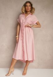 Różowa Wiskozowa Sukienka Koszulowa z Guzikami i Wiązaniem w Talii Velazia. Czerwone sukienki Renee, na co dzień, l, bez wzorów, z materiału, eleganckie, bez kołnierzyka, bez ramiączek, midi, koszulowe. W wyprzedaży za 107.99 zł.