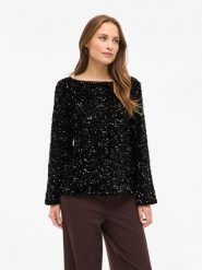 Vila Sweter "Vifaith" w kolorze czarnym rozmiar: L. Czarne swetry Vila, l, bez wzorów, bez ramiączek. Za 96.14 zł.