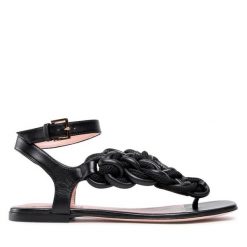 Sandały Alberta Ferretti. Czarne sandały Alberta Ferretti, bez wzorów, bez obcasa, na płaskiej podeszwie, bez zapięcia. Za 1,579.00 zł.
