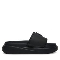 Klapki KARL LAGERFELD. Czarne klapki KARL LAGERFELD, bez wzorów, bez obcasa, bez zapięcia. Za 484.99 zł.