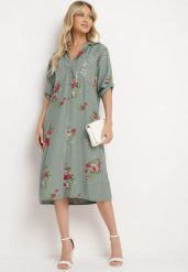 Miętowa Pudełkowa Sukienka z Bawełny z Regulowanym Rękawem Avamla. Zielone sukienki Born2be, na spacer, l, bez wzorów, z bawełny, eleganckie, bez kołnierzyka, bez ramiączek, midi, dopasowane. W wyprzedaży za 111.99 zł.