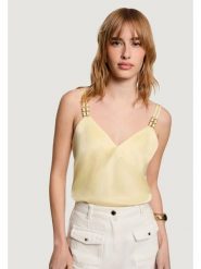 Morgan Top 242-OLAFI Żółty Regular Fit. Żółte topy Morgan, bez wzorów, z syntetyku, bez kołnierzyka, bez ramiączek. Za 179.99 zł.