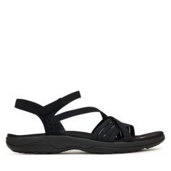 Sandały Skechers. Czarne sandały Skechers, bez wzorów, bez obcasa, na płaskiej podeszwie, bez zapięcia. Za 215.99 zł.