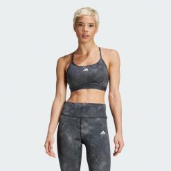 Biustonosz Aeroreact Training Essentials Light Support Tie-Dye Flower-Print. Brązowe biustonosze sportowe adidas, bez wzorów, z materiału, na fitness i siłownię. Za 179.00 zł.