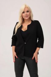 Czarny żakiet Grace - klasyka z nutą nowoczesności PLUS SIZE XXL. Czarne marynarki i żakiety Moda Size Plus Iwanek, plus size, bez wzorów, z nylonu, biznesowe, bez ramiączek. W wyprzedaży za 129.90 zł.