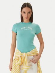 Tommy Jeans T-Shirt DW0DW22302 Zielony Slim Fit. Zielone t-shirty Tommy Jeans, m, bez wzorów, z bawełny, bez kołnierzyka, bez ramiączek. Za 169.99 zł.