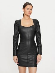 Guess Sukienka z imitacji skóry 4YGK20 7159A Czarny Regular Fit. Czarne sukienki Guess, z aplikacjami, ze skóry, bez kołnierzyka, bez ramiączek. Za 409.99 zł.