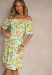 Jasnoniebieska Sukienka Typu Hiszpanka z Bawełną ze Wzorem Cytrusów Aprona. Niebieskie sukienki Renee, na co dzień, l, bez wzorów, z bawełny, eleganckie, bez kołnierzyka, bez ramiączek, midi. W wyprzedaży za 55.99 zł.