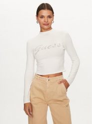 Guess Bluzka W3BR07 Z2YK2 Biały Cropp Fit. Białe bluzki Guess, xl, z aplikacjami, z wiskozy, bez kołnierzyka, bez ramiączek. Za 289.99 zł.