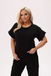 Czarna basicowa bluzka Fala z falującym rękawem PLUS SIZE XXL OVERISZE JESIEŃ. Czarne bluzki Moda Size Plus Iwanek, l, bez wzorów, z bawełny, biznesowe, bez kołnierzyka, plus size, bez ramiączek. Za 149.90 zł.