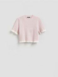 Sweter z warkoczowym splotem - pastelowy róż. Czerwone swetry Reserved, l, bez wzorów, z dzianiny, bez ramiączek. Za 99.99 zł.