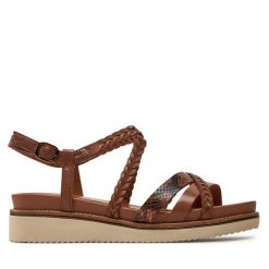 Sandały Tamaris. Brązowe sandały Tamaris, bez wzorów, bez obcasa, na płaskiej podeszwie, bez zapięcia. Za 229.99 zł.