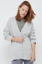 Pepe Jeans kardigan z domieszką wełny damski kolor szary lekki. Szare swetry Pepe Jeans, l, bez wzorów, z dzianiny, bez ramiączek. W wyprzedaży za 271.99 zł.