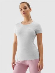 4F T-shirt slim gładki damski - szary XL. Szare t-shirty 4f, xl, bez wzorów, z bawełny, sportowe, bez kołnierzyka, bez ramiączek. W wyprzedaży za 29.99 zł.