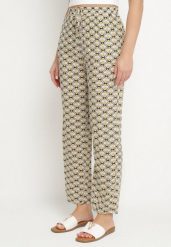 Ciemnobeżowe Spodnie z Bawełny z Gumką w Talii i Kieszeniami w Geometryczny Wzór Lisadelia. Brązowe jeansy Born2be, bez wzorów, z bawełny, eleganckie. Za 49.99 zł.