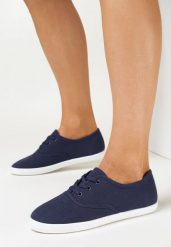 Granatowe Tenisówki z Krótkim Sznurowaniem Madilinne. Niebieskie trampki Born2be, bez wzorów, bez zapięcia. W wyprzedaży za 33.99 zł.