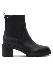 Tommy Hilfiger Sztyblety FW0FW08163 Czarny. Czarne botki Tommy Hilfiger, bez wzorów, ze skóry, bez obcasa, na słupku, bez zapięcia. Za 469.99 zł.