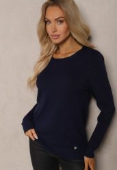 Granatowy Sweter o Klasycznym Kroju Irilians. Niebieskie swetry Renee, m, bez wzorów, casualowe, bez ramiączek. W wyprzedaży za 39.99 zł.