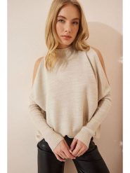 Cool and sexy Sweter w kolorze beżowym rozmiar: onesize. Brązowe swetry Cool and sexy, bez wzorów, ze splotem, bez ramiączek. Za 70.08 zł.