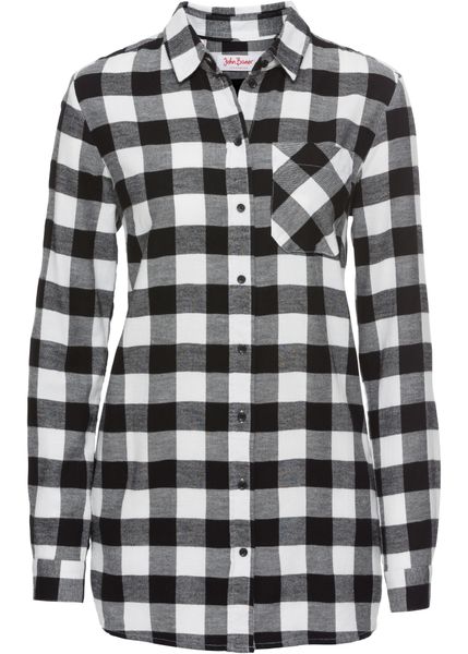 Długa bluzka flanelowa. Białe bluzki bonprix, bez wzorów, bez kołnierzyka, bez ramiączek. Za 84.99 zł.