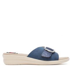 Klapki Go Soft. Niebieskie klapki GO SOFT, bez wzorów, bez obcasa, bez zapięcia. Za 119.99 zł.