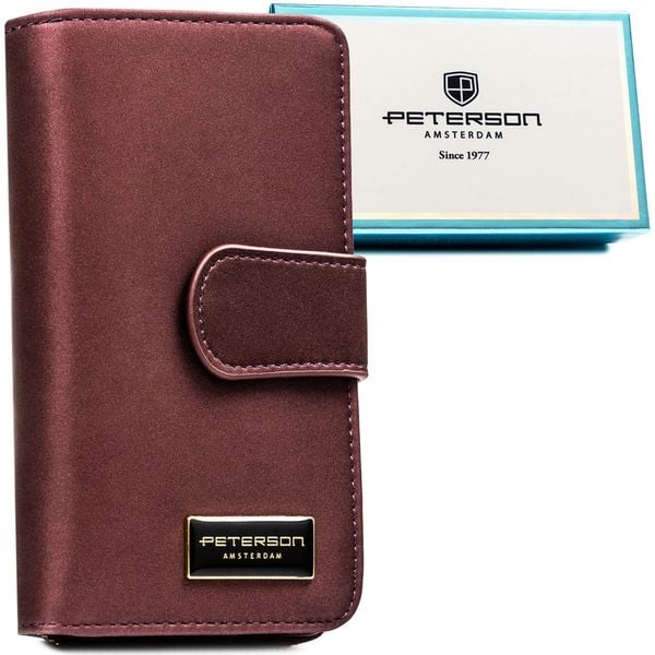 Fioletowy portfel damski ze skóry naturalnej i ekologicznej zamykany na zatrzask i suwak PTN PS116-HNL Peterson. Fioletowe portfele Peterson, bez wzorów, ze skóry. Za 129.99 zł.