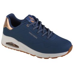 Buty sportowe Sneakersy damskie, Uno-Shimmer Away. Niebieskie buty sportowe lifestyle Skechers, bez wzorów, sportowe, bez zapięcia, skechers sport. Za 299.99 zł.