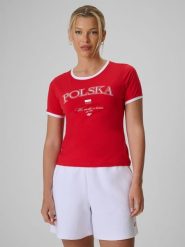 4F Koszulka kibica damska - czerwona L. Czerwone t-shirty sportowe 4f, l, bez wzorów, z bawełny, bez ramiączek. Za 59.99 zł.
