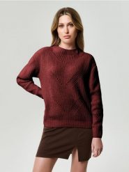 Ażurowy sweter - bordowy. Czerwone swetry Sinsay, l, w ażurowe wzory, bez ramiączek. Za 49.99 zł.