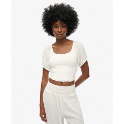 Bluzka tkana z marszczeniami. Białe bielizna termoaktywna damska Superdry, bez wzorów, bez ramiączek. Za 148.50 zł.